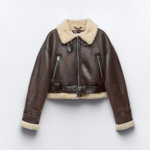 Zara Dark Brown Leather Jacket with Cream Shearling